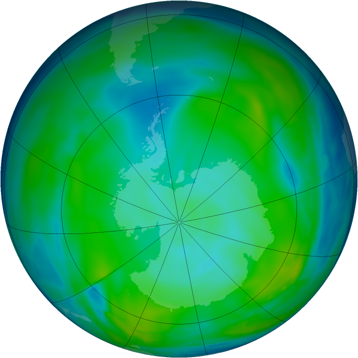 Antarctic ozone map for 21 June 2008
